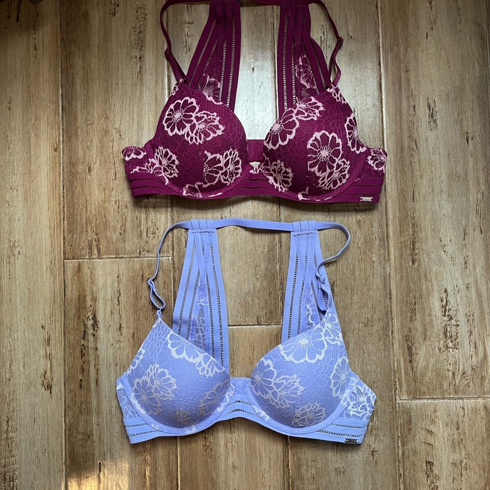 Victoria’s Secret Floral Lace Bras - Purple and Burgundy